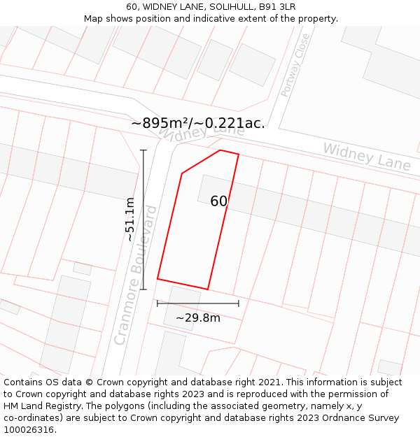 60, WIDNEY LANE, SOLIHULL, B91 3LR: Plot and title map