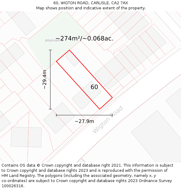 60, WIGTON ROAD, CARLISLE, CA2 7AX: Plot and title map