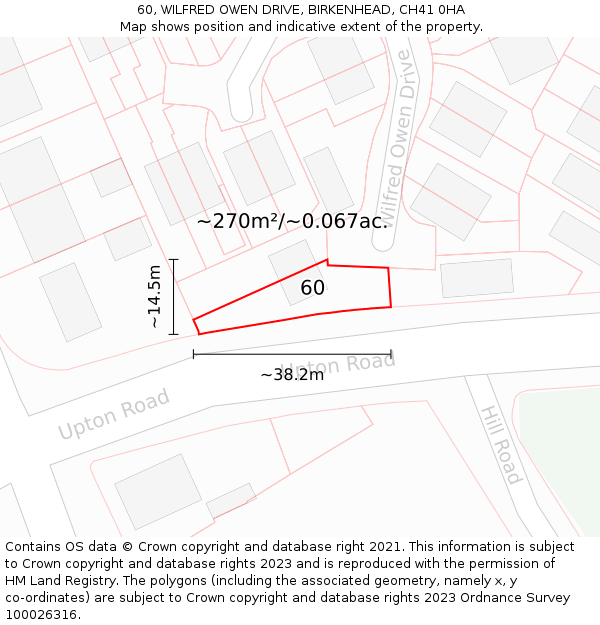 60, WILFRED OWEN DRIVE, BIRKENHEAD, CH41 0HA: Plot and title map