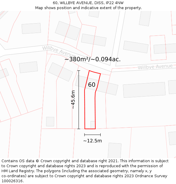 60, WILLBYE AVENUE, DISS, IP22 4NW: Plot and title map
