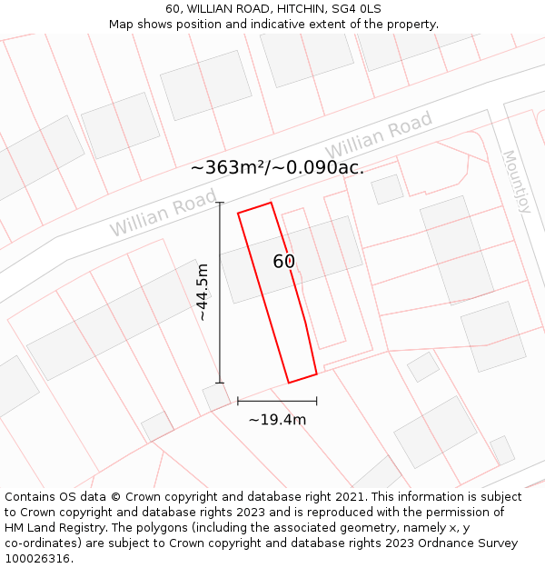 60, WILLIAN ROAD, HITCHIN, SG4 0LS: Plot and title map