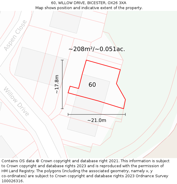 60, WILLOW DRIVE, BICESTER, OX26 3XA: Plot and title map