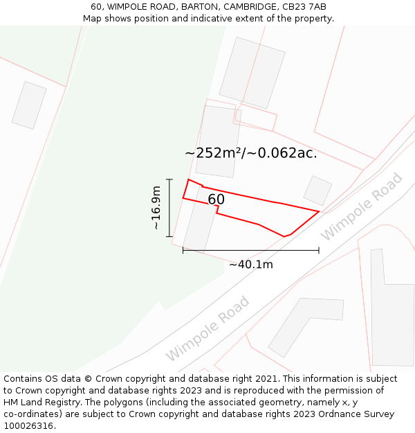 60, WIMPOLE ROAD, BARTON, CAMBRIDGE, CB23 7AB: Plot and title map