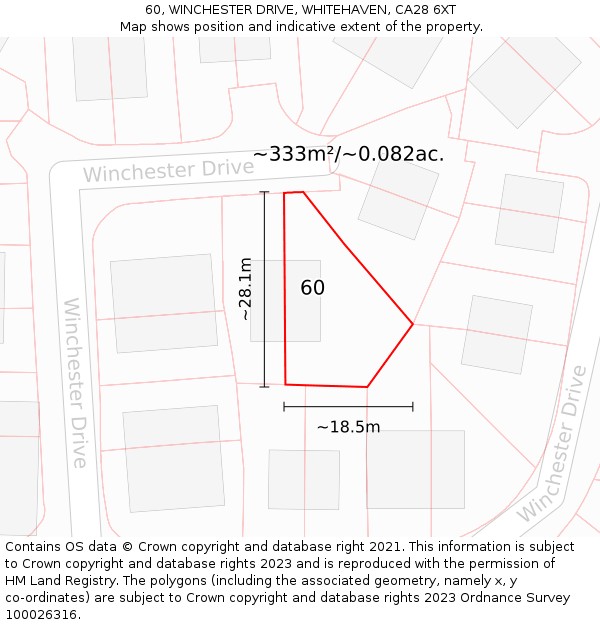 60, WINCHESTER DRIVE, WHITEHAVEN, CA28 6XT: Plot and title map