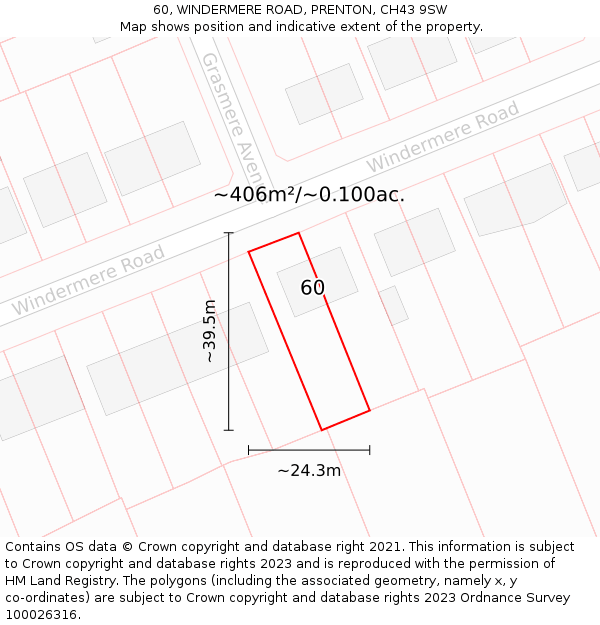 60, WINDERMERE ROAD, PRENTON, CH43 9SW: Plot and title map