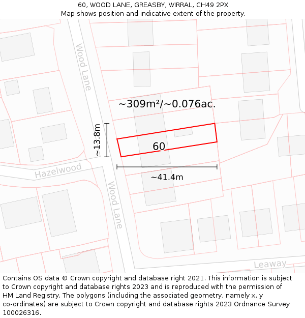 60, WOOD LANE, GREASBY, WIRRAL, CH49 2PX: Plot and title map