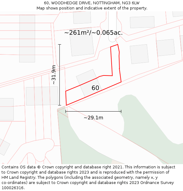 60, WOODHEDGE DRIVE, NOTTINGHAM, NG3 6LW: Plot and title map