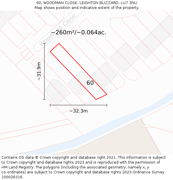 60, WOODMAN CLOSE, LEIGHTON BUZZARD, LU7 3NU: Plot and title map