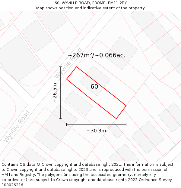 60, WYVILLE ROAD, FROME, BA11 2BY: Plot and title map