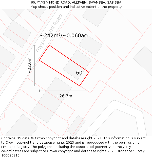 60, YNYS Y MOND ROAD, ALLTWEN, SWANSEA, SA8 3BA: Plot and title map