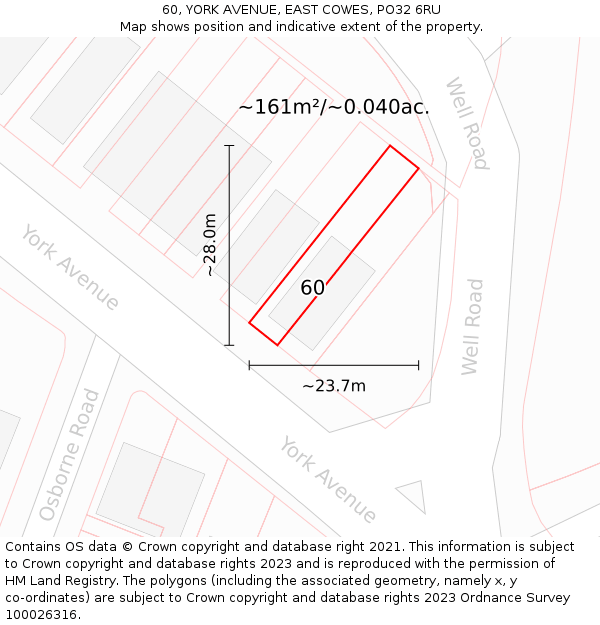 60, YORK AVENUE, EAST COWES, PO32 6RU: Plot and title map