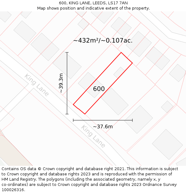 600, KING LANE, LEEDS, LS17 7AN: Plot and title map