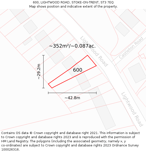 600, LIGHTWOOD ROAD, STOKE-ON-TRENT, ST3 7EQ: Plot and title map