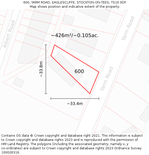 600, YARM ROAD, EAGLESCLIFFE, STOCKTON-ON-TEES, TS16 0DF: Plot and title map