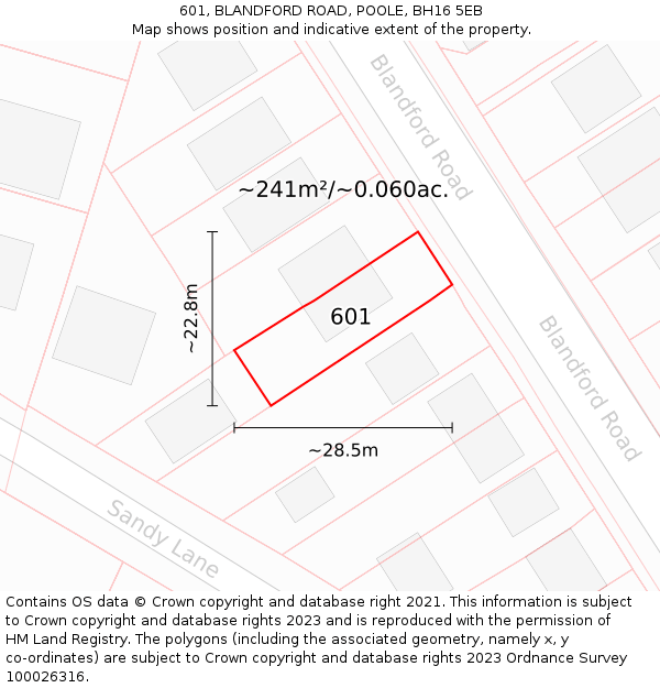 601, BLANDFORD ROAD, POOLE, BH16 5EB: Plot and title map