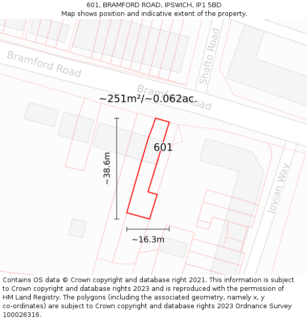 601, BRAMFORD ROAD, IPSWICH, IP1 5BD: Plot and title map