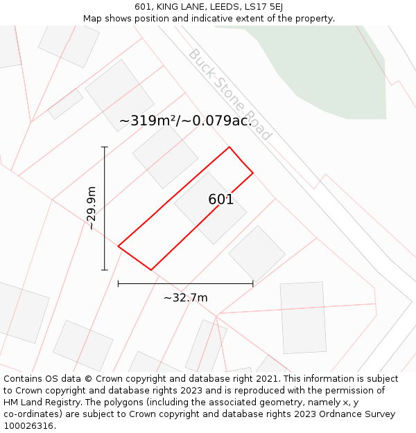 601, KING LANE, LEEDS, LS17 5EJ: Plot and title map