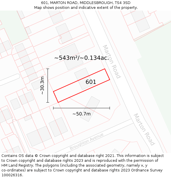 601, MARTON ROAD, MIDDLESBROUGH, TS4 3SD: Plot and title map