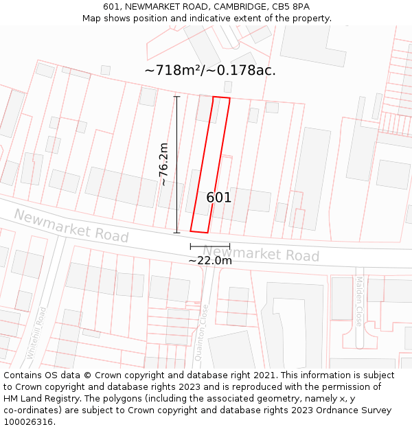 601, NEWMARKET ROAD, CAMBRIDGE, CB5 8PA: Plot and title map