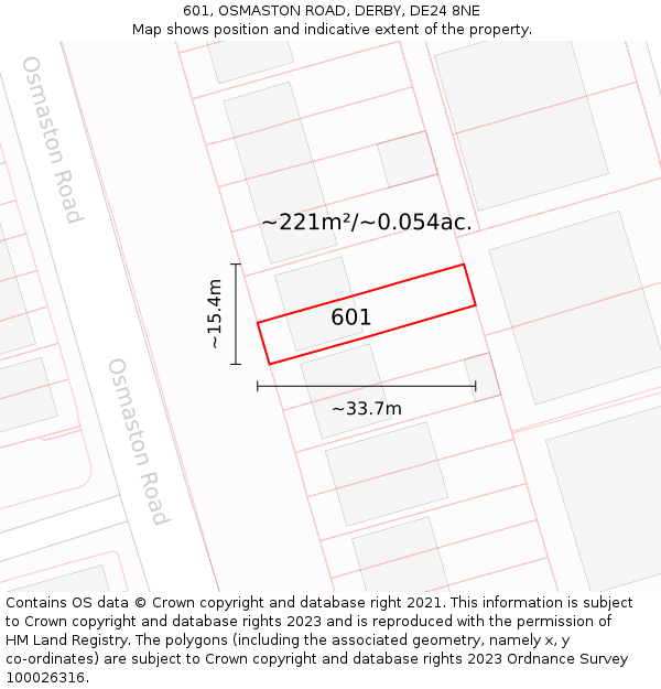 601, OSMASTON ROAD, DERBY, DE24 8NE: Plot and title map
