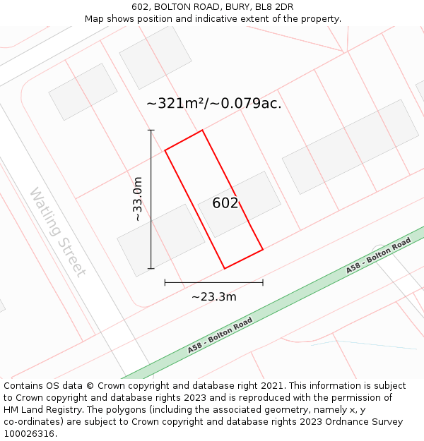 602, BOLTON ROAD, BURY, BL8 2DR: Plot and title map