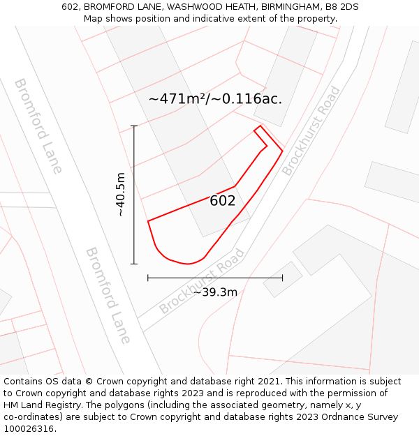 602, BROMFORD LANE, WASHWOOD HEATH, BIRMINGHAM, B8 2DS: Plot and title map
