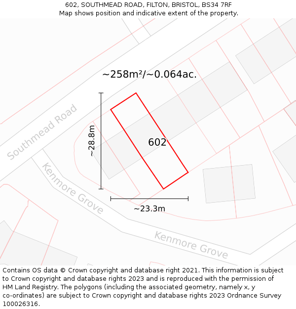 602, SOUTHMEAD ROAD, FILTON, BRISTOL, BS34 7RF: Plot and title map