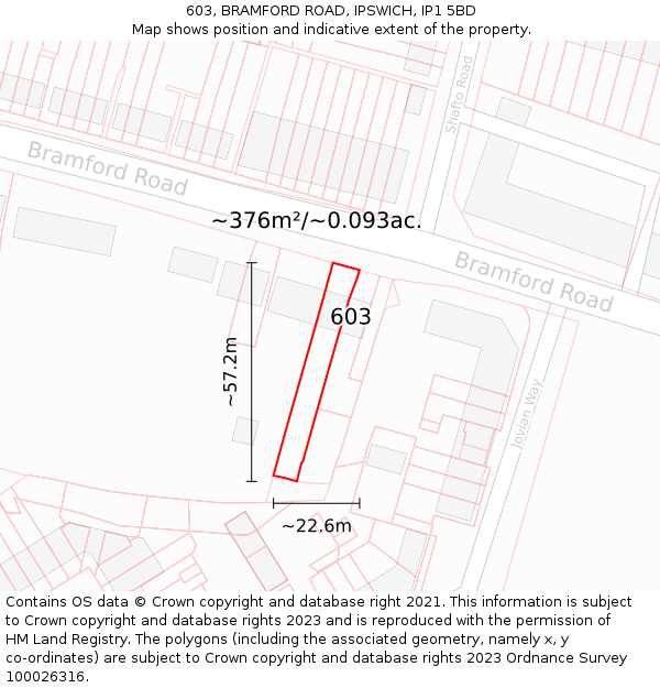 603, BRAMFORD ROAD, IPSWICH, IP1 5BD: Plot and title map