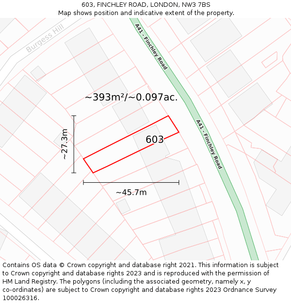 603, FINCHLEY ROAD, LONDON, NW3 7BS: Plot and title map