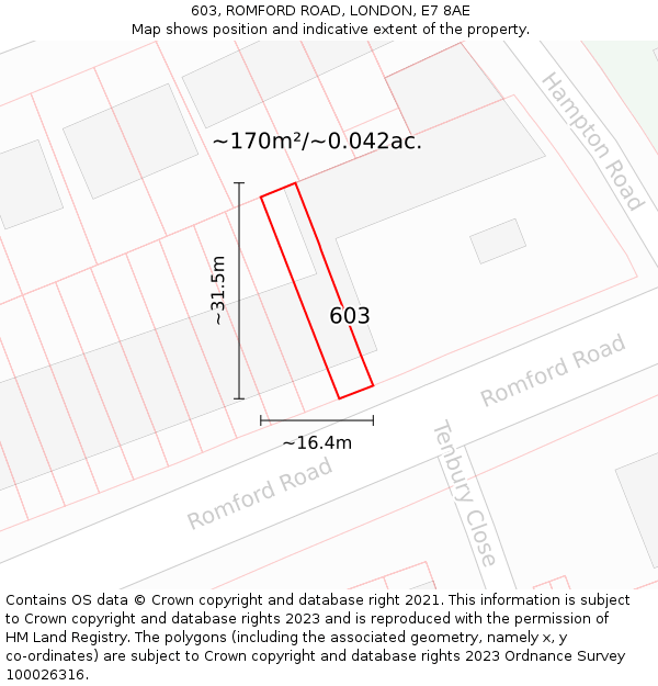 603, ROMFORD ROAD, LONDON, E7 8AE: Plot and title map