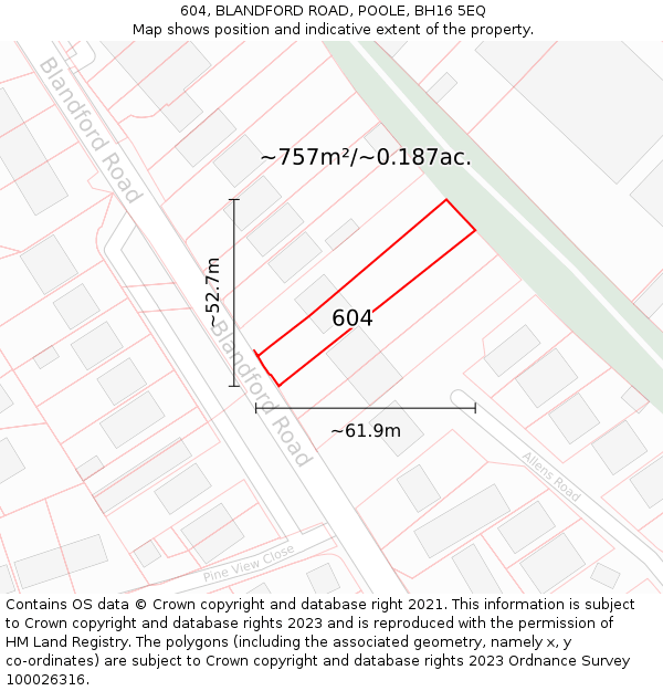 604, BLANDFORD ROAD, POOLE, BH16 5EQ: Plot and title map