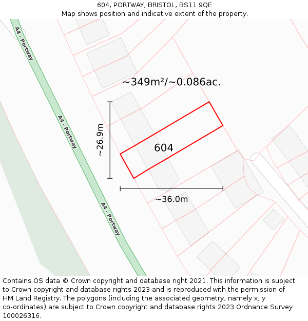 604, PORTWAY, BRISTOL, BS11 9QE: Plot and title map