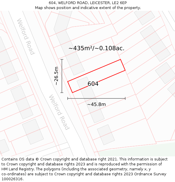 604, WELFORD ROAD, LEICESTER, LE2 6EP: Plot and title map