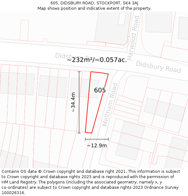 605, DIDSBURY ROAD, STOCKPORT, SK4 3AJ: Plot and title map