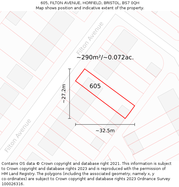 605, FILTON AVENUE, HORFIELD, BRISTOL, BS7 0QH: Plot and title map