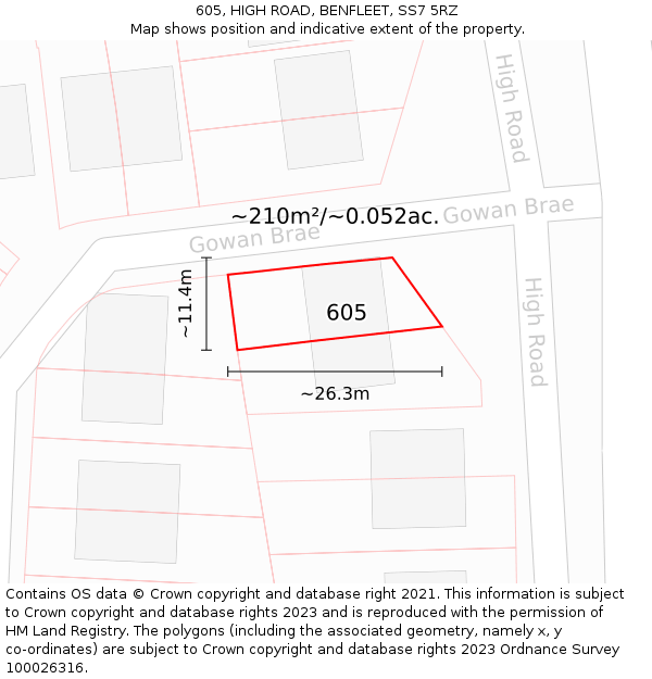 605, HIGH ROAD, BENFLEET, SS7 5RZ: Plot and title map