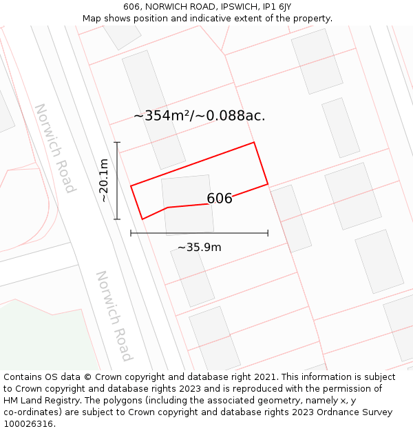 606, NORWICH ROAD, IPSWICH, IP1 6JY: Plot and title map
