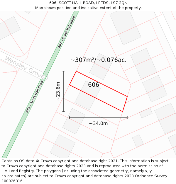 606, SCOTT HALL ROAD, LEEDS, LS7 3QN: Plot and title map