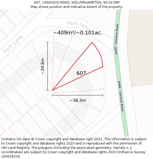 607, CANNOCK ROAD, WOLVERHAMPTON, WV10 0RP: Plot and title map