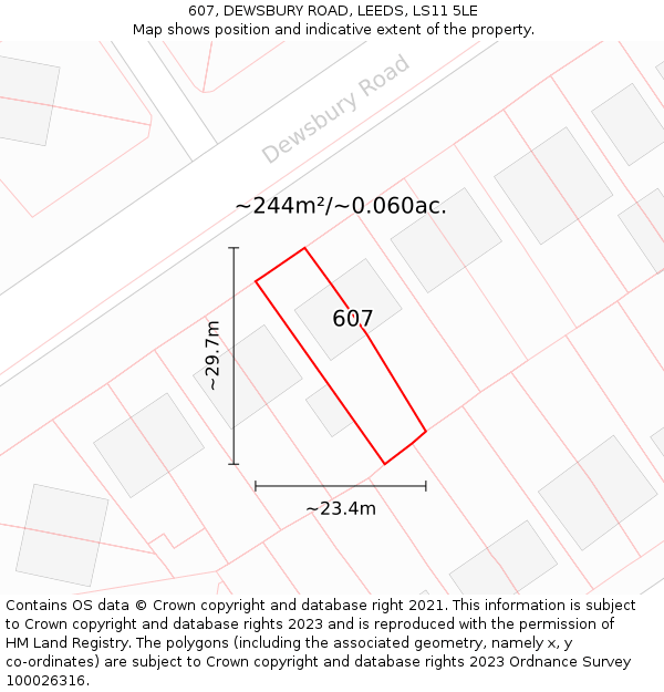 607, DEWSBURY ROAD, LEEDS, LS11 5LE: Plot and title map