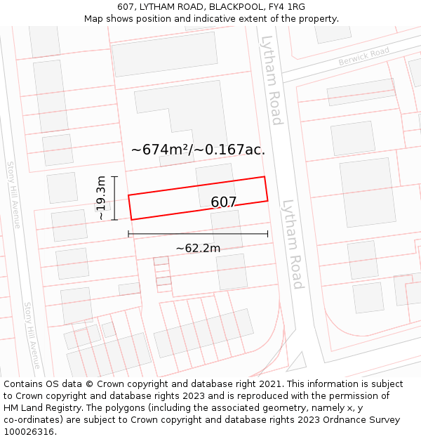 607, LYTHAM ROAD, BLACKPOOL, FY4 1RG: Plot and title map