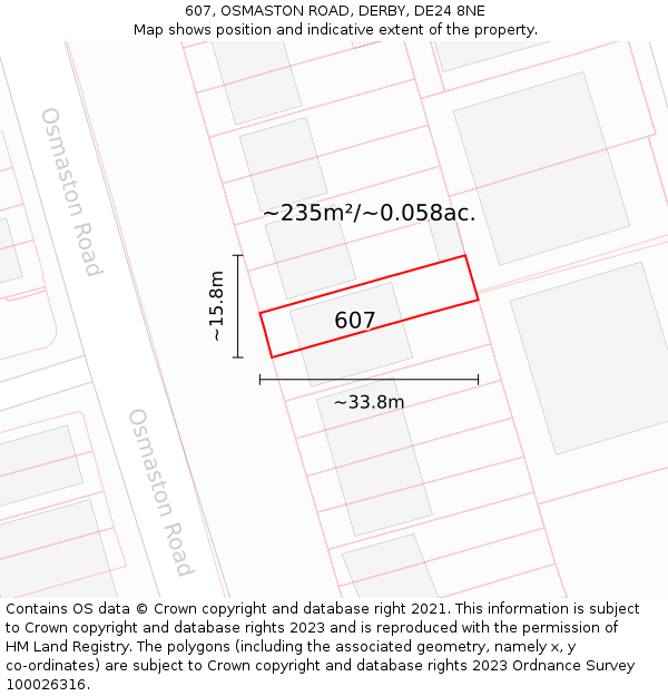 607, OSMASTON ROAD, DERBY, DE24 8NE: Plot and title map