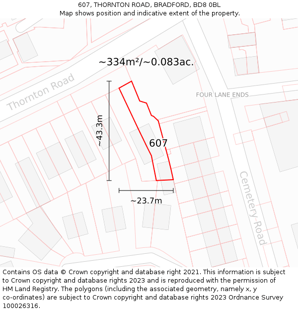 607, THORNTON ROAD, BRADFORD, BD8 0BL: Plot and title map