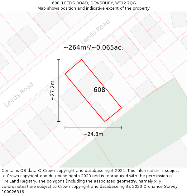 608, LEEDS ROAD, DEWSBURY, WF12 7QG: Plot and title map
