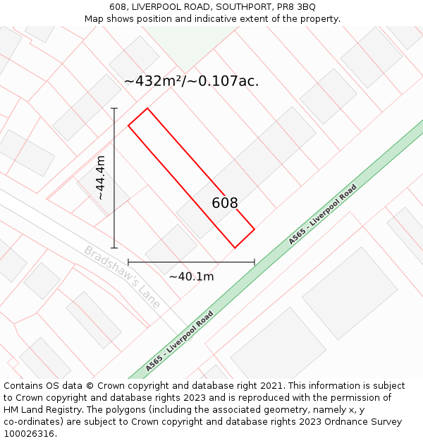 608, LIVERPOOL ROAD, SOUTHPORT, PR8 3BQ: Plot and title map