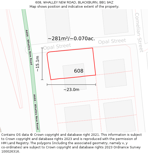 608, WHALLEY NEW ROAD, BLACKBURN, BB1 9AZ: Plot and title map