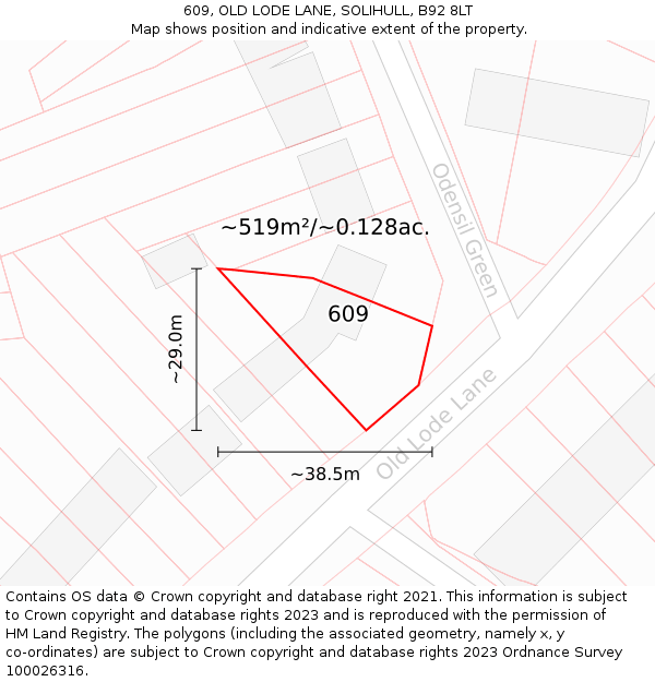 609, OLD LODE LANE, SOLIHULL, B92 8LT: Plot and title map