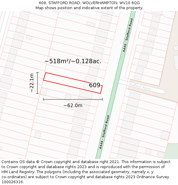 609, STAFFORD ROAD, WOLVERHAMPTON, WV10 6QG: Plot and title map