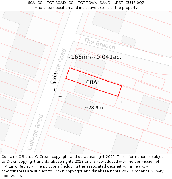 60A, COLLEGE ROAD, COLLEGE TOWN, SANDHURST, GU47 0QZ: Plot and title map