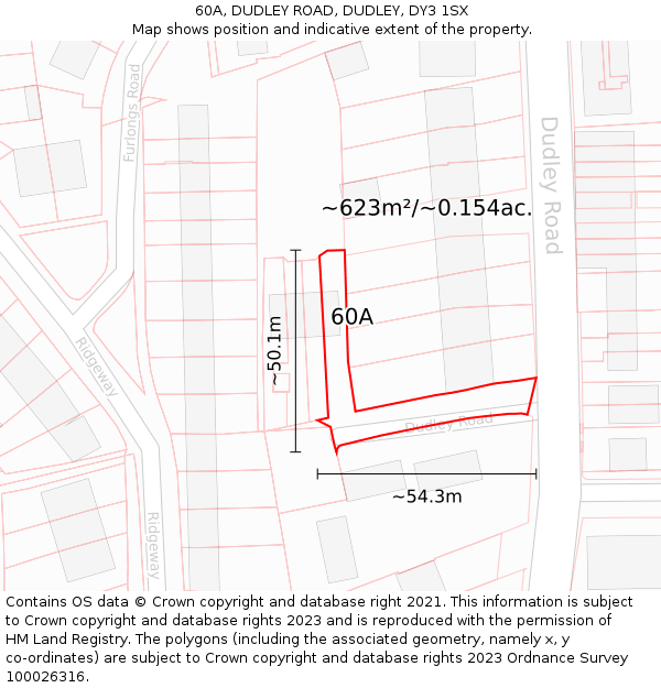 60A, DUDLEY ROAD, DUDLEY, DY3 1SX: Plot and title map